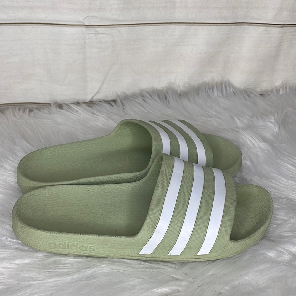 Adidas Green and White Slide Sandals